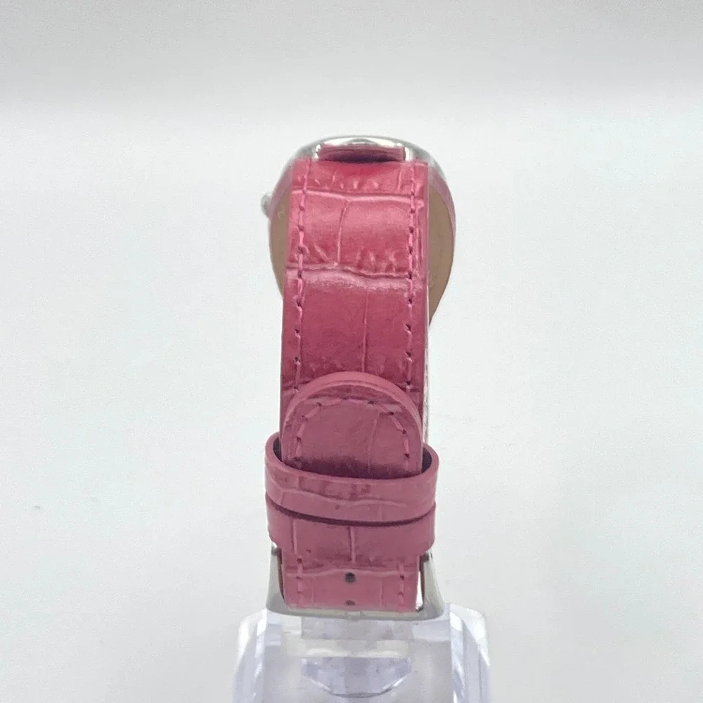 Fossil F2 Women's Watch 23mm Silver Tone Date Pink Leather Cuff MOP New Battery